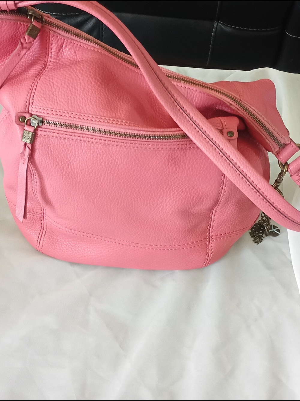 The Sak Pink Leather Shoulder Bag with Front Zip Pocket